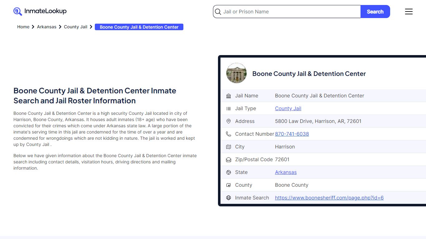 Boone County Jail & Detention Center Inmate Search - Harrison Arkansas ...